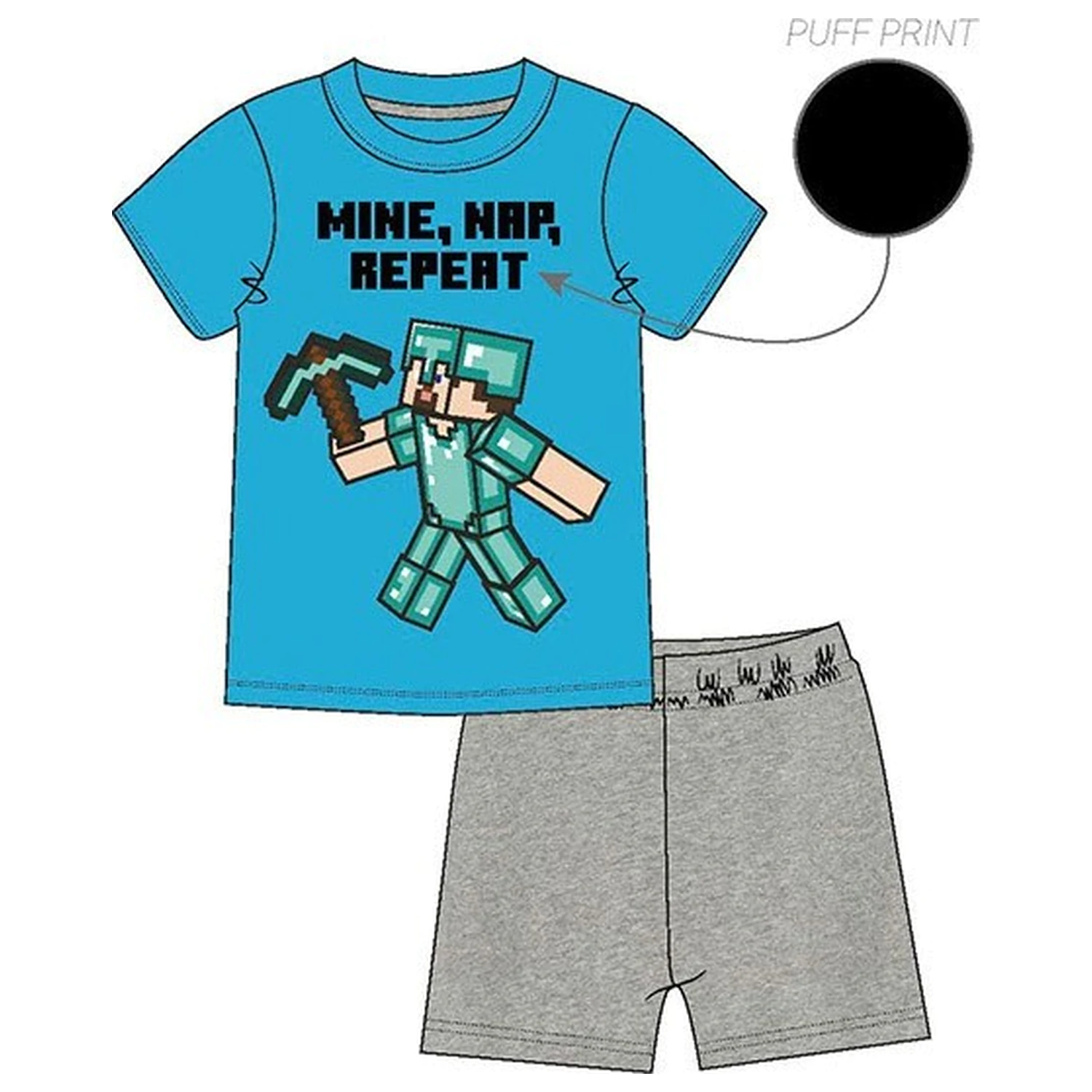 Minecraft Mine Day Repeat Krótka piżama dziecięca zdjęcie produktu