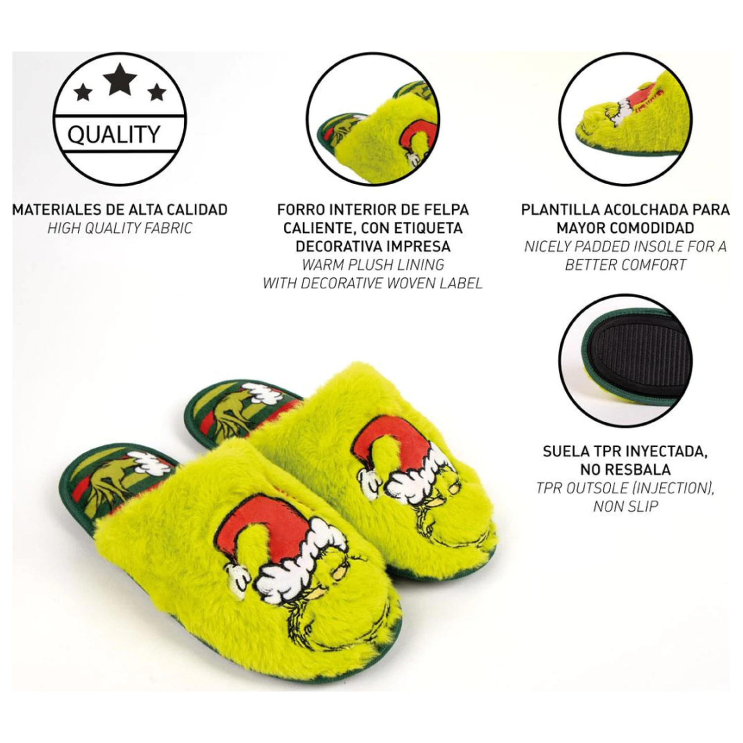 Kapcie zimowe dla dorosłych zielone The Grinch zdjęcie produktu