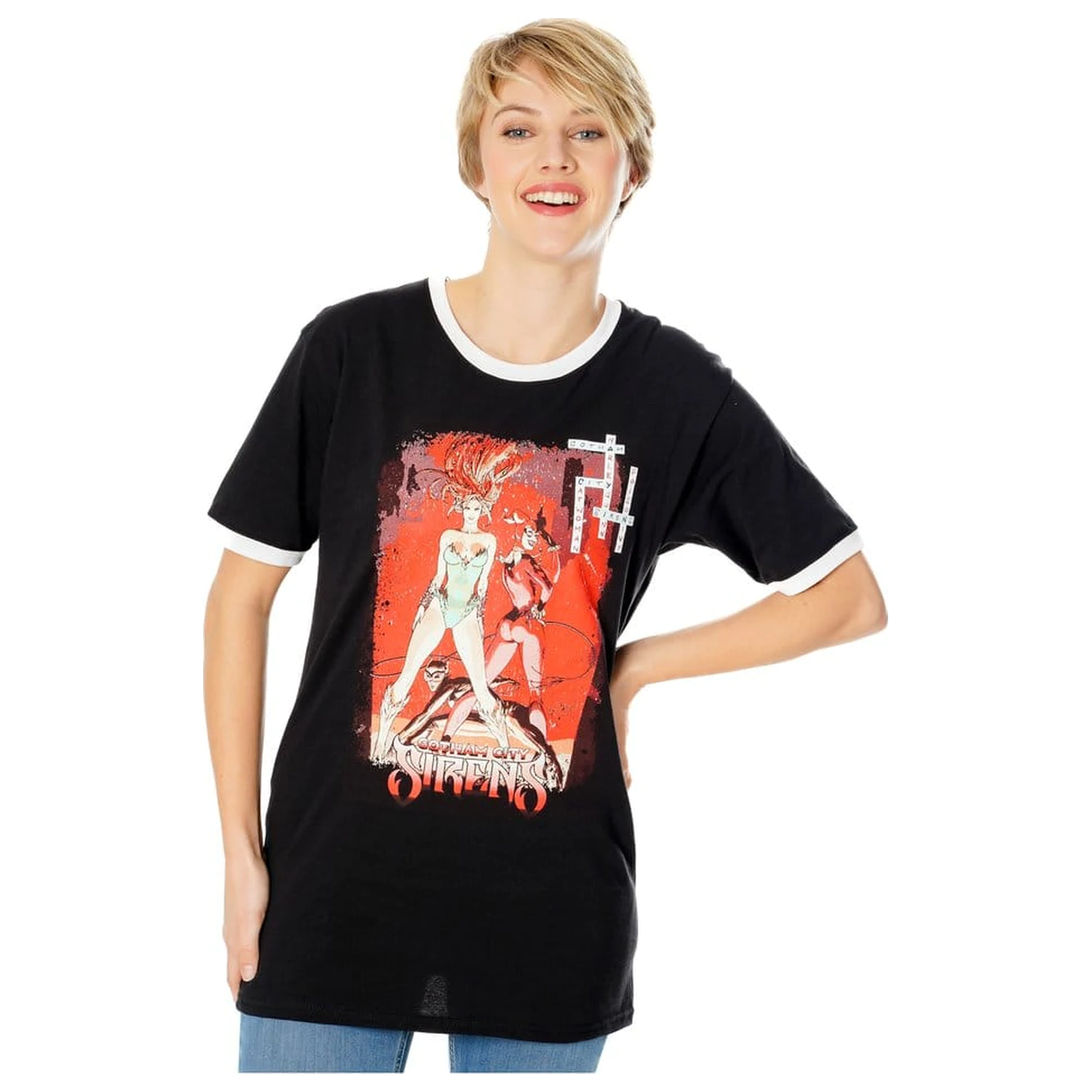 Gotham City Sirens koszulka Crossword Black Ringer  zdjęcie produktu