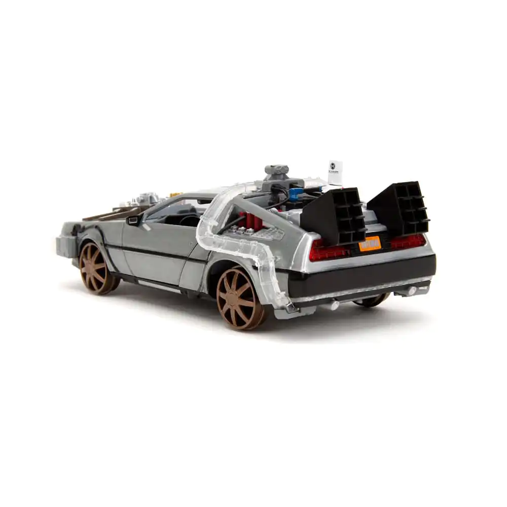 Powrót do Przyszłości III Hollywood Rides Diecast Model 1/24 DeLorean Wehikuł Czasu Railroad Wheels zdjęcie produktu