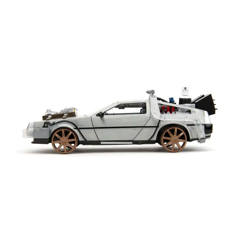 Powrót do Przyszłości III Hollywood Rides Diecast Model 1/24 DeLorean Wehikuł Czasu Railroad Wheels zdjęcie produktu