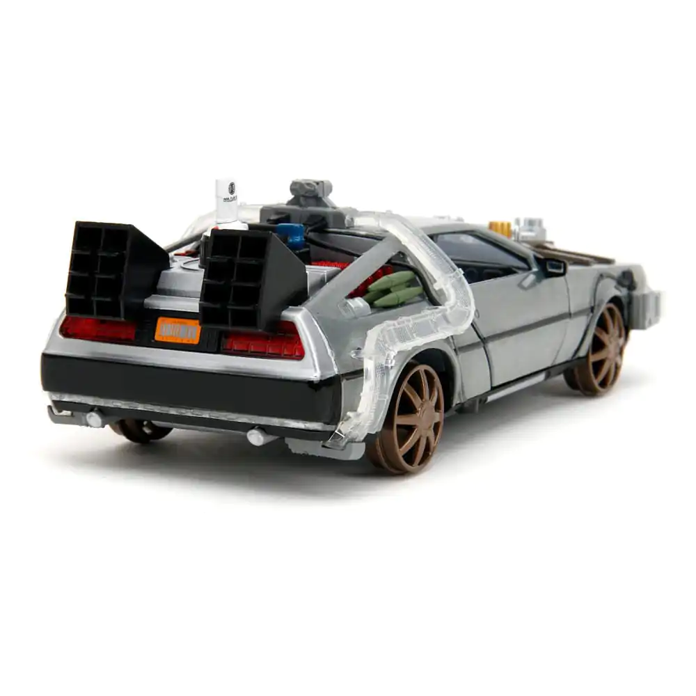 Powrót do Przyszłości III Hollywood Rides Diecast Model 1/24 DeLorean Wehikuł Czasu Railroad Wheels zdjęcie produktu