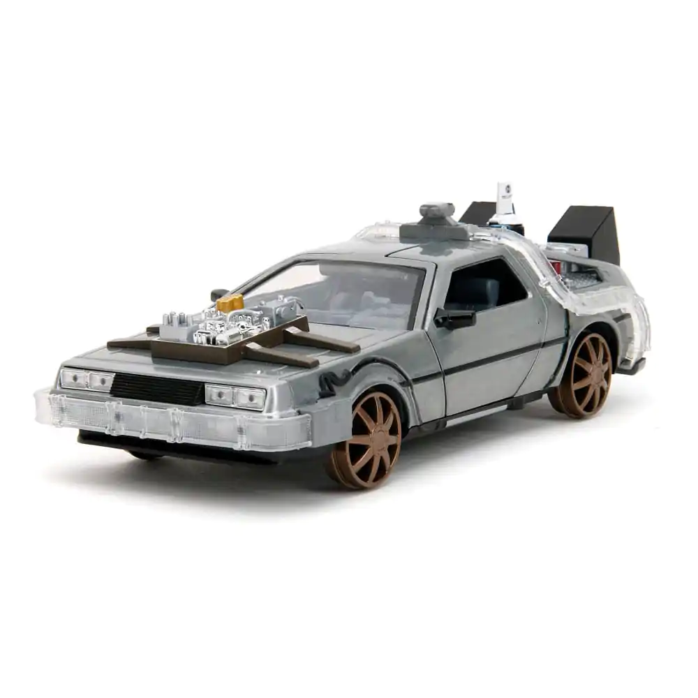 Powrót do Przyszłości III Hollywood Rides Diecast Model 1/24 DeLorean Wehikuł Czasu Railroad Wheels zdjęcie produktu