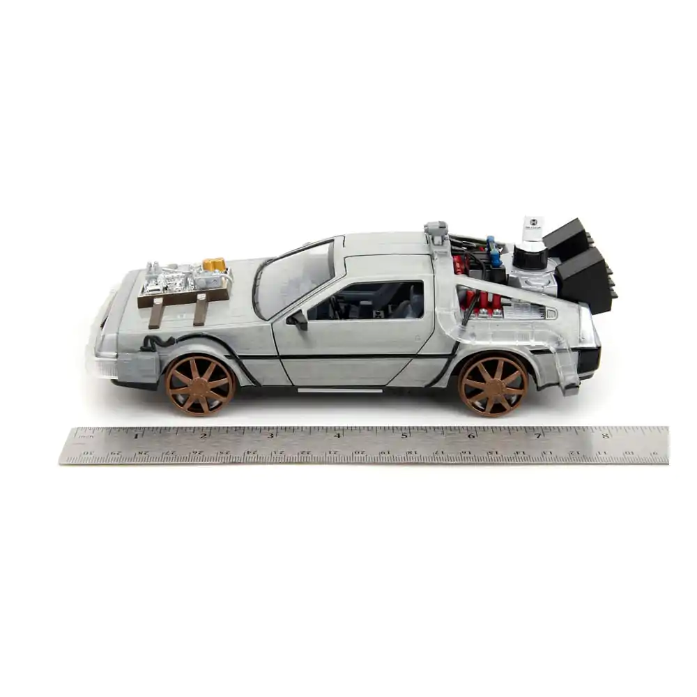 Powrót do Przyszłości III Hollywood Rides Diecast Model 1/24 DeLorean Wehikuł Czasu Railroad Wheels zdjęcie produktu