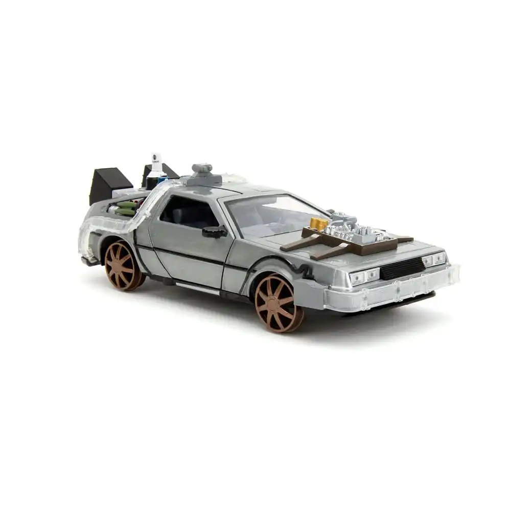 Powrót do Przyszłości III Hollywood Rides Diecast Model 1/24 DeLorean Wehikuł Czasu Railroad Wheels zdjęcie produktu