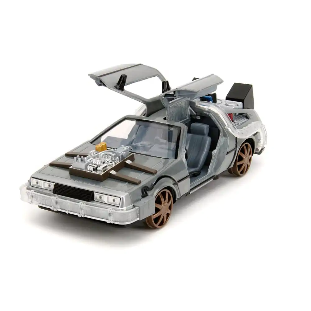 Powrót do Przyszłości III Hollywood Rides Diecast Model 1/24 DeLorean Wehikuł Czasu Railroad Wheels zdjęcie produktu