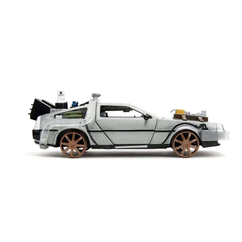 Powrót do Przyszłości III Hollywood Rides Diecast Model 1/24 DeLorean Wehikuł Czasu Railroad Wheels zdjęcie produktu