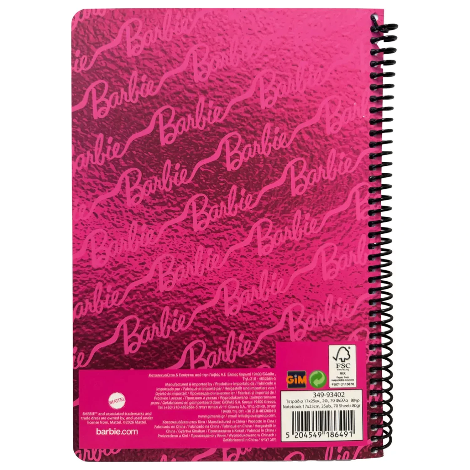 Barbie Pink B/5 Lined Spiral Notebook, 70 kartek zdjęcie produktu