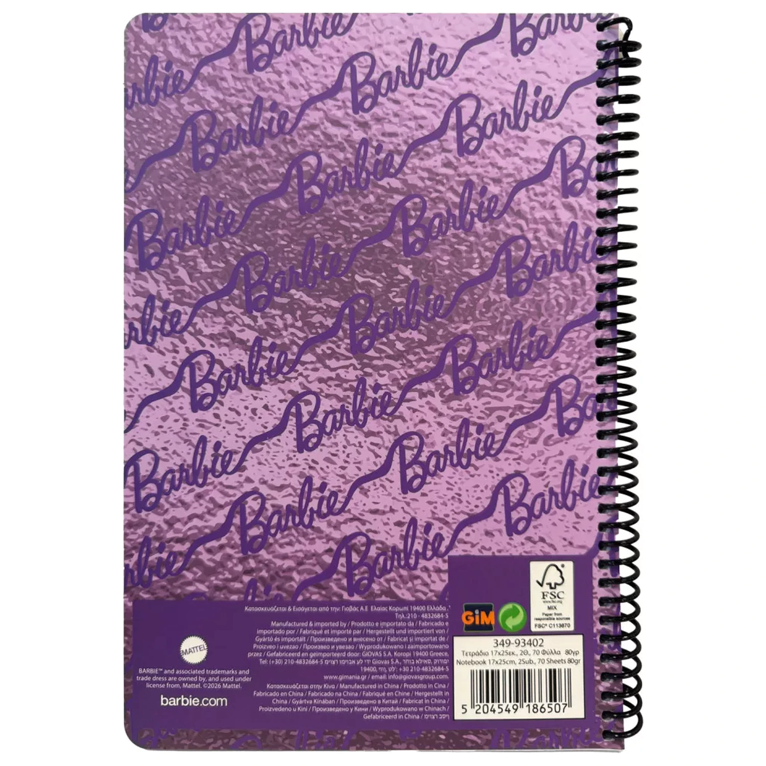 Barbie Purple B/5 Notatnik spiralny w linie, 70 arkuszy zdjęcie produktu