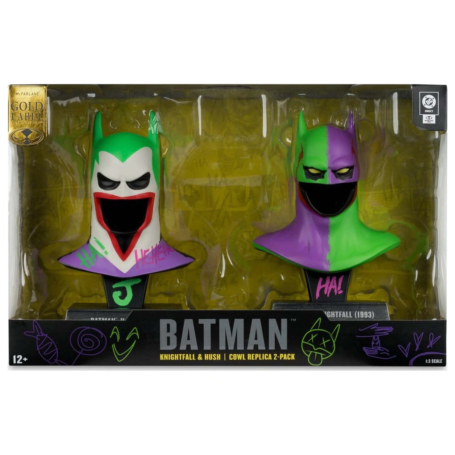 Batman DC Direct Mini Replika 1/3 Zestaw 2-pak Batman Cowls Hush & Knightfall (Jokerized) (Gold Label) 18 cm zdjęcie produktu