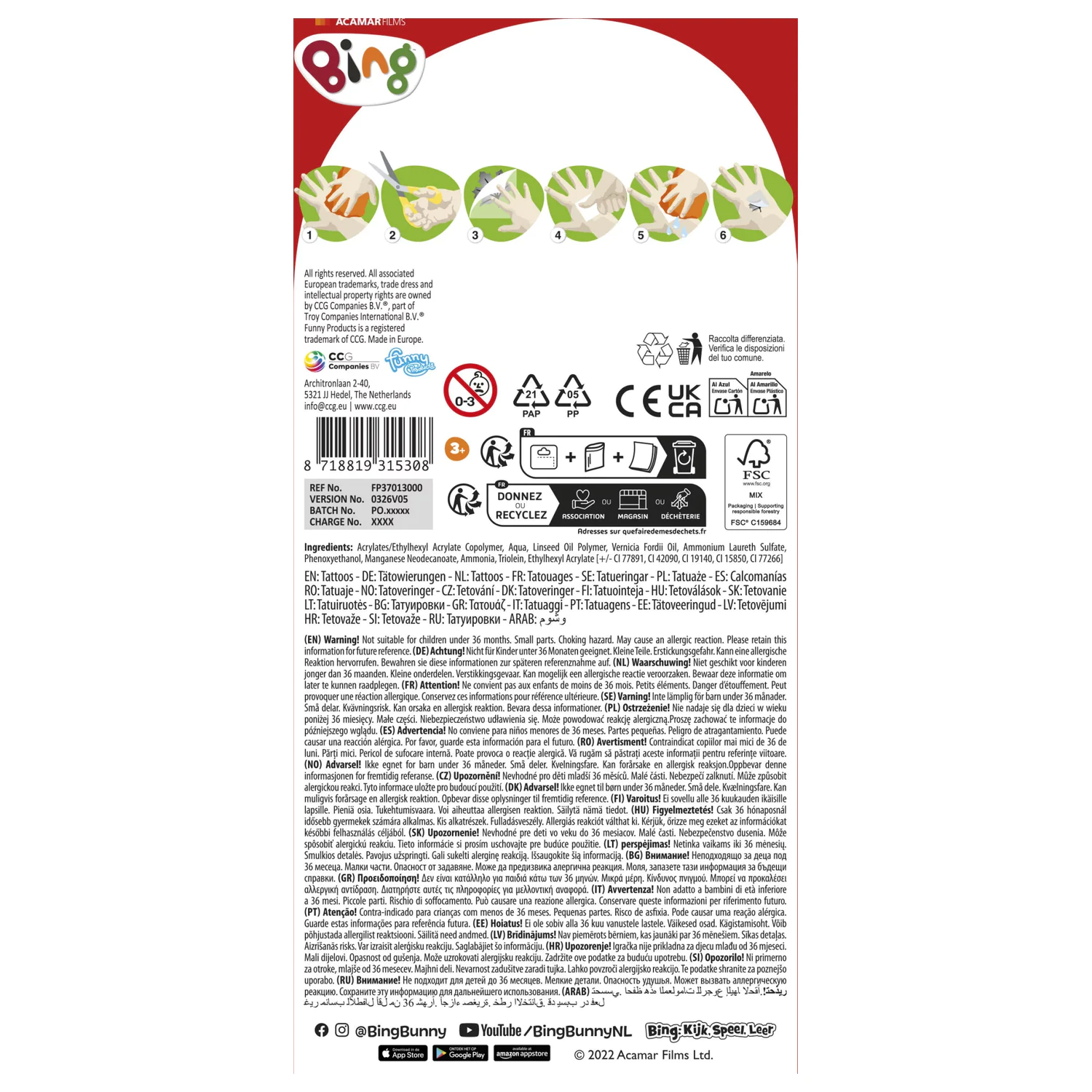 Bing Happy Day Temporary Tattoo 12-pak</string> zdjęcie produktu
