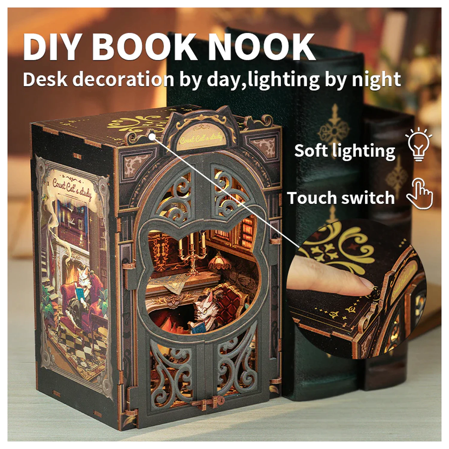 BOOK NOOK Zestaw DIY Count Cat's Study 108 elementów + LED Light zdjęcie produktu