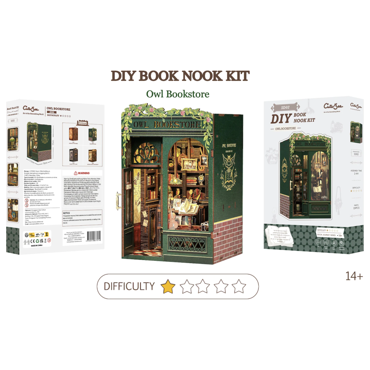 BOOK NOOK KIT Zestaw konstrukcyjny DIY Owl Bookstore 139 sztuk + światło LED zdjęcie produktu