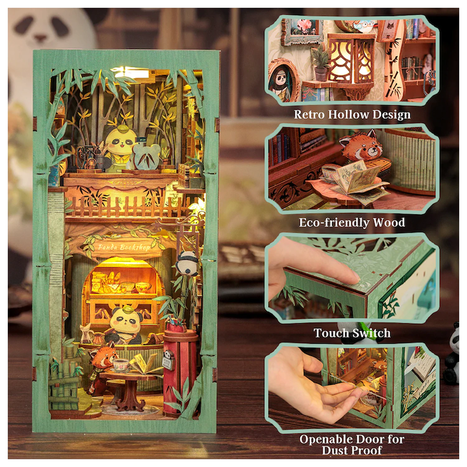 Zestaw BOOK NOOK DIY Panda Bookshop 239 elementów + Światło LED zdjęcie produktu