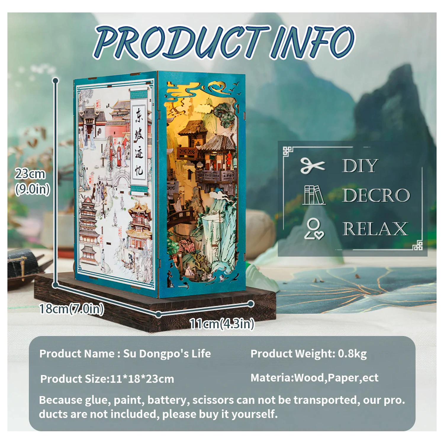 BOOK NOOK KIT DIY Su Dongpo's Life zestaw konstrukcyjny 280 elementów + światło LED zdjęcie produktu