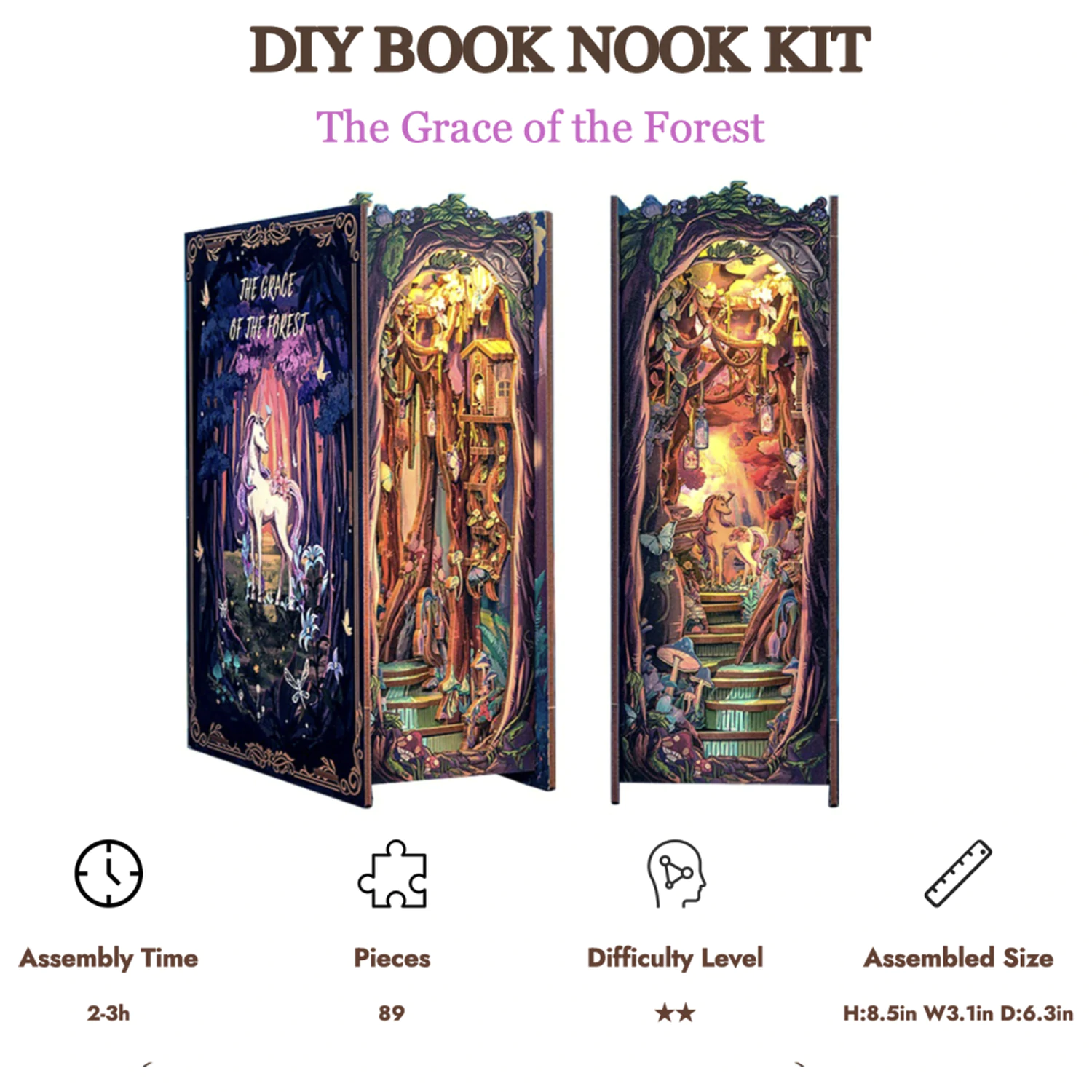 Book Nook Kit DIY Grace of the Forest 89 elementów + Lampka LED zdjęcie produktu