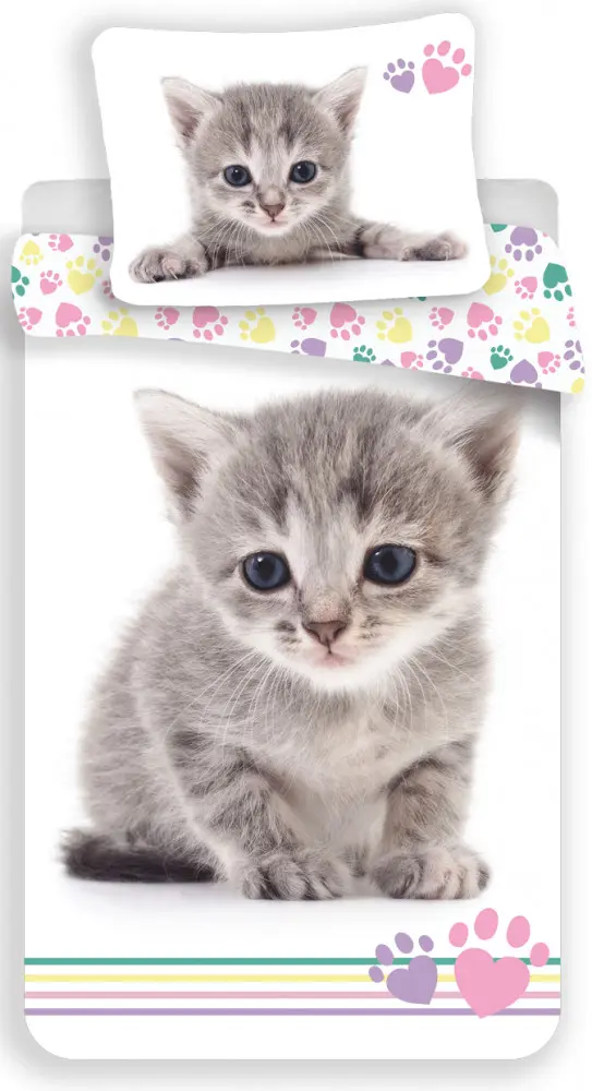 Komplet poszewek na kołdrę i poduszkę z motywem kota 140x200cm, 70x90cm zdjęcie produktu