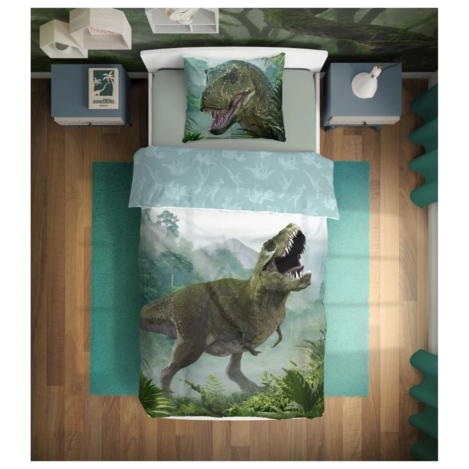 Poszwa na kołdrę z dinozaurem T-Rex w lesie zdjęcie produktu