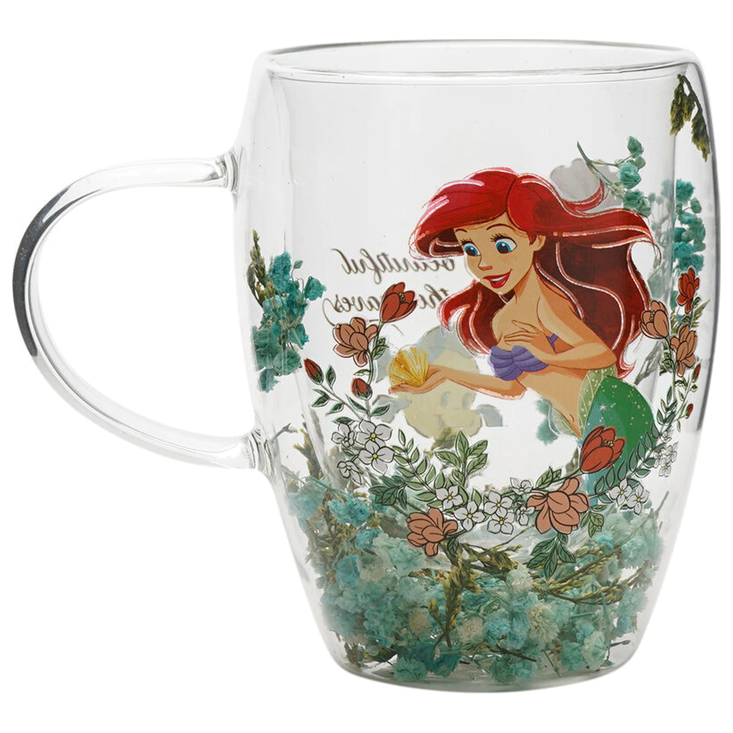Disney Princess Ariel kwiatowy dekoracyjny szklany kubek 300 ml zdjęcie produktu