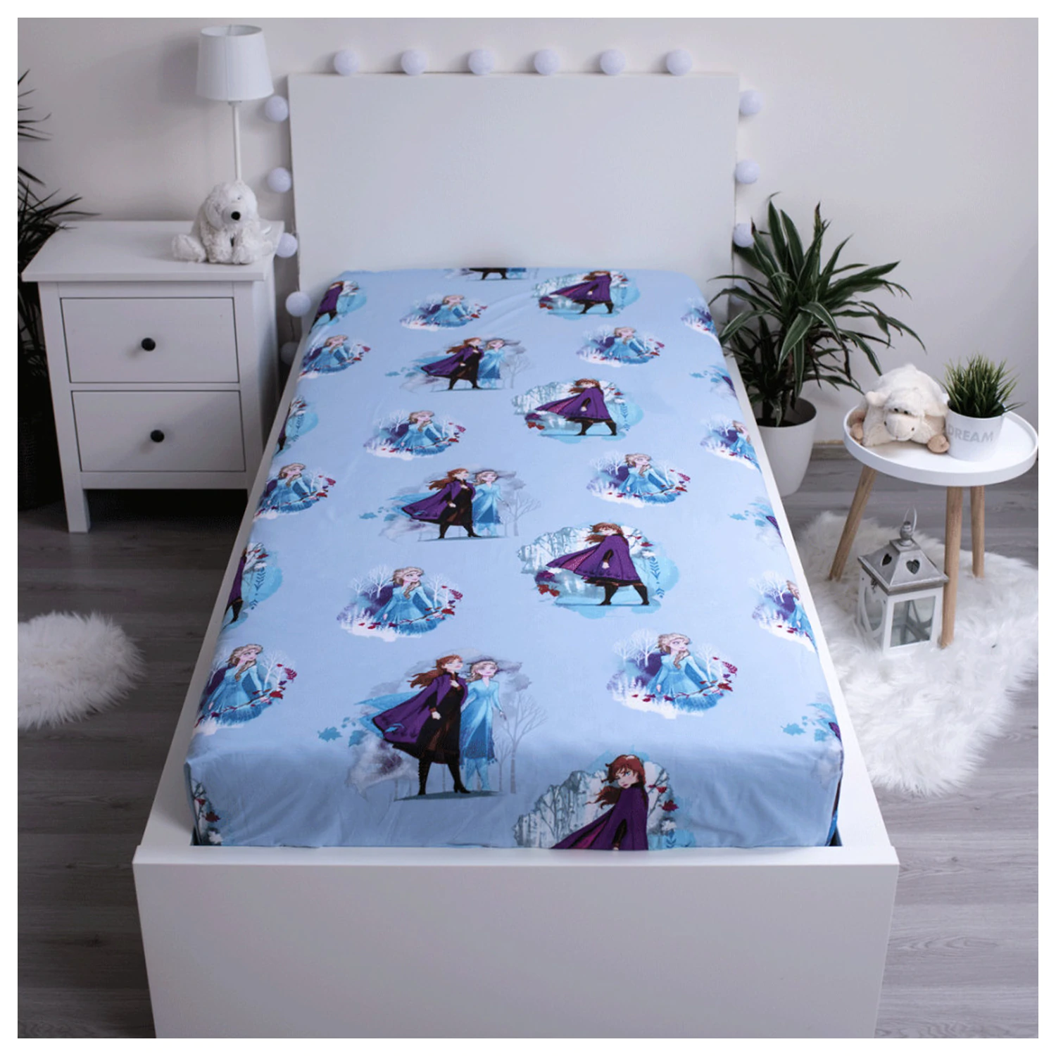 Disney Frozen Prześcieradło z Gumką Blue Leaves 90x200 cm zdjęcie produktu