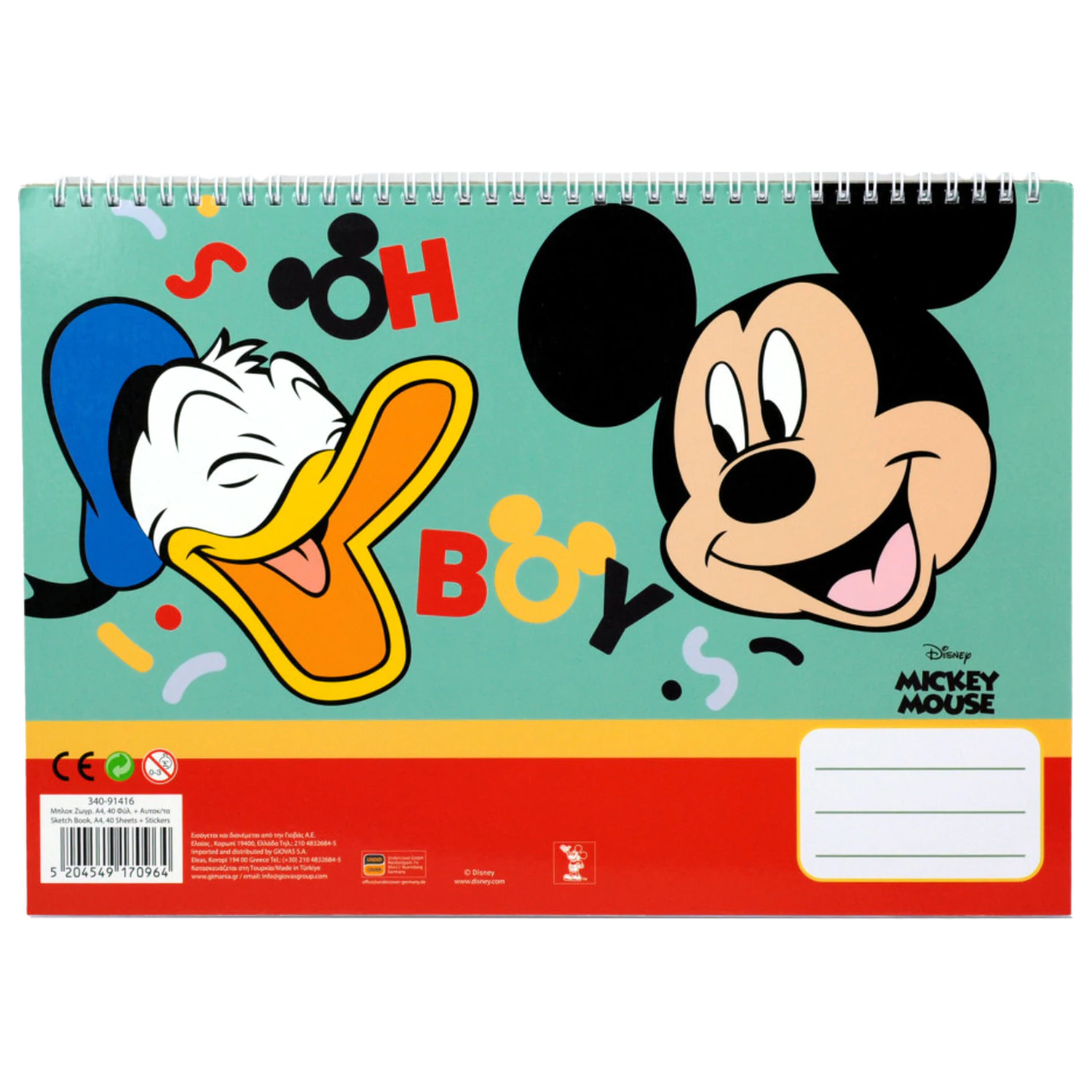 Disney Mickey Oh Boy Szkicownik spiralny A4 40 kartek z naklejkami zdjęcie produktu