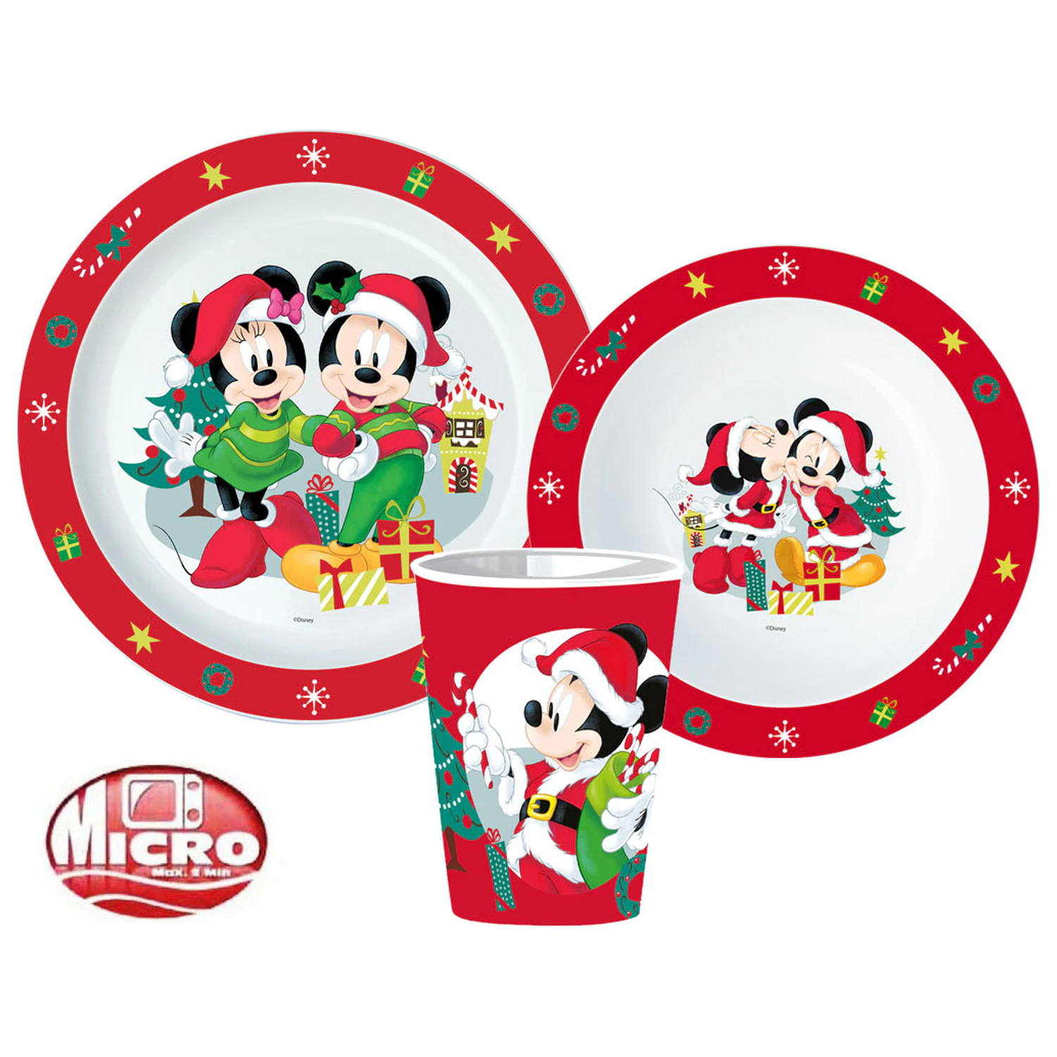 Disney Minnie i Mickey zestaw świątecznej zastawy stołowej, Micro Plastic Set, ze szklanką 260 ml zdjęcie produktu