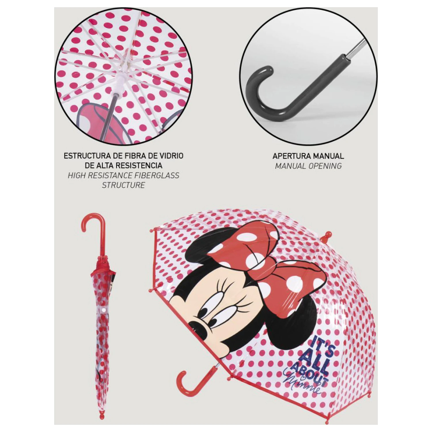 Disney Minnie Dots dziecięca transparentna parasolka Ø71 cm zdjęcie produktu