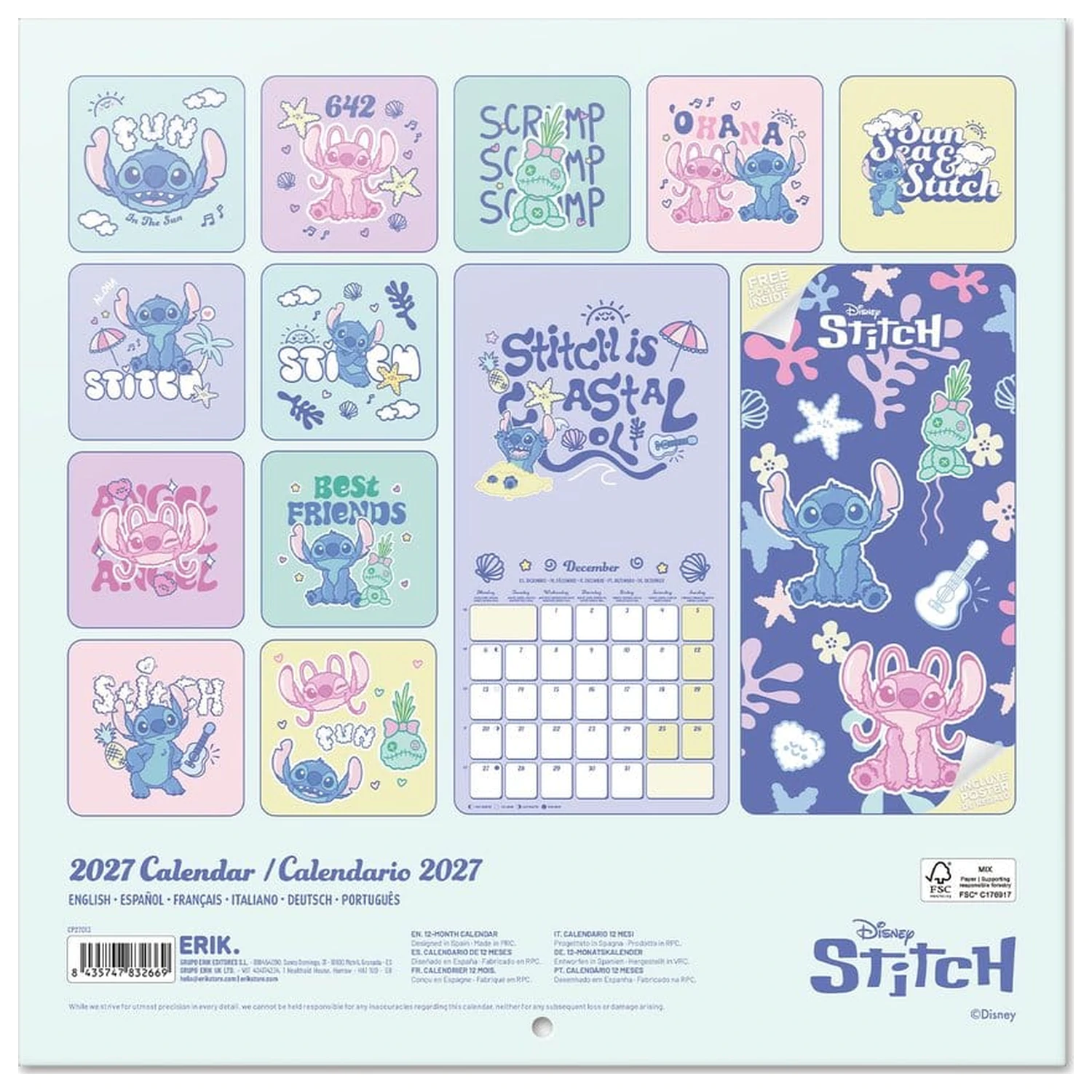 Disney Stitch Kalendarz ścienny 2027 30 x 30 cm zdjęcie produktu