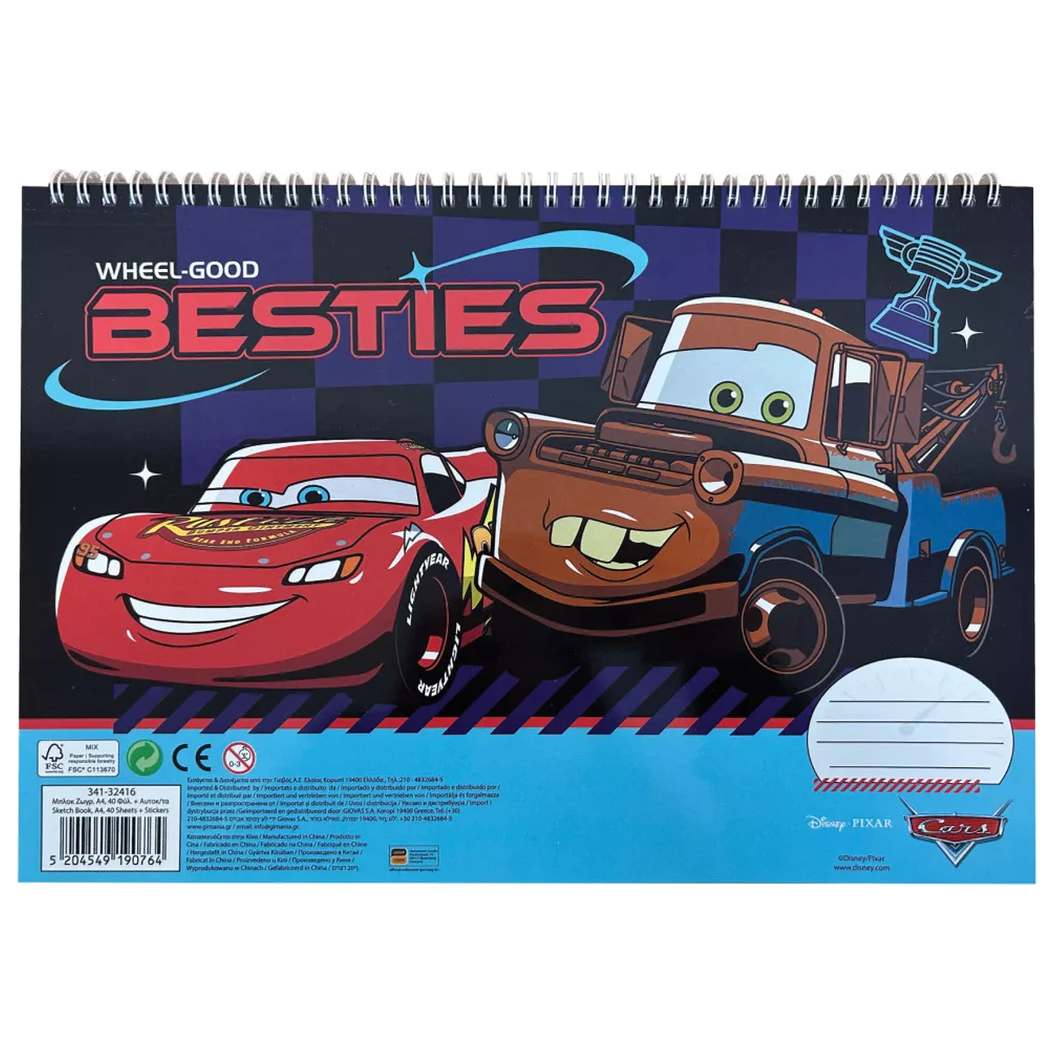Disney Cars Roaring A/4 Spiralny Szkicownik 40 Arkuszy z Naklejkami zdjęcie produktu
