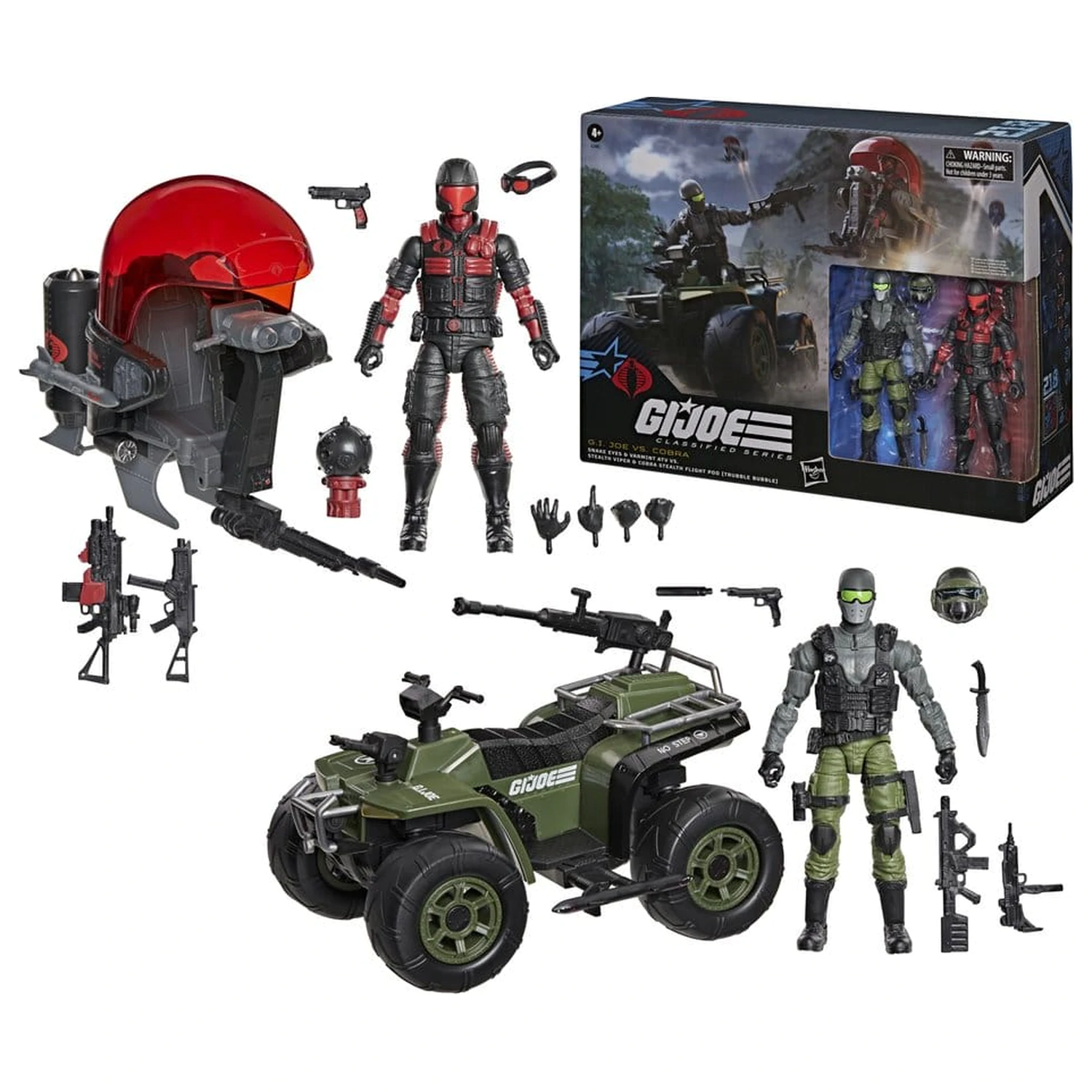 G.I. Joe Classified Series figurka akcji i zestaw pojazdów Snake Eyes & Varmint ATV vs. Stealth Viper & Cobra Stealth Flight Pod (Trubble Bubble) 15 cm zdjęcie produktu