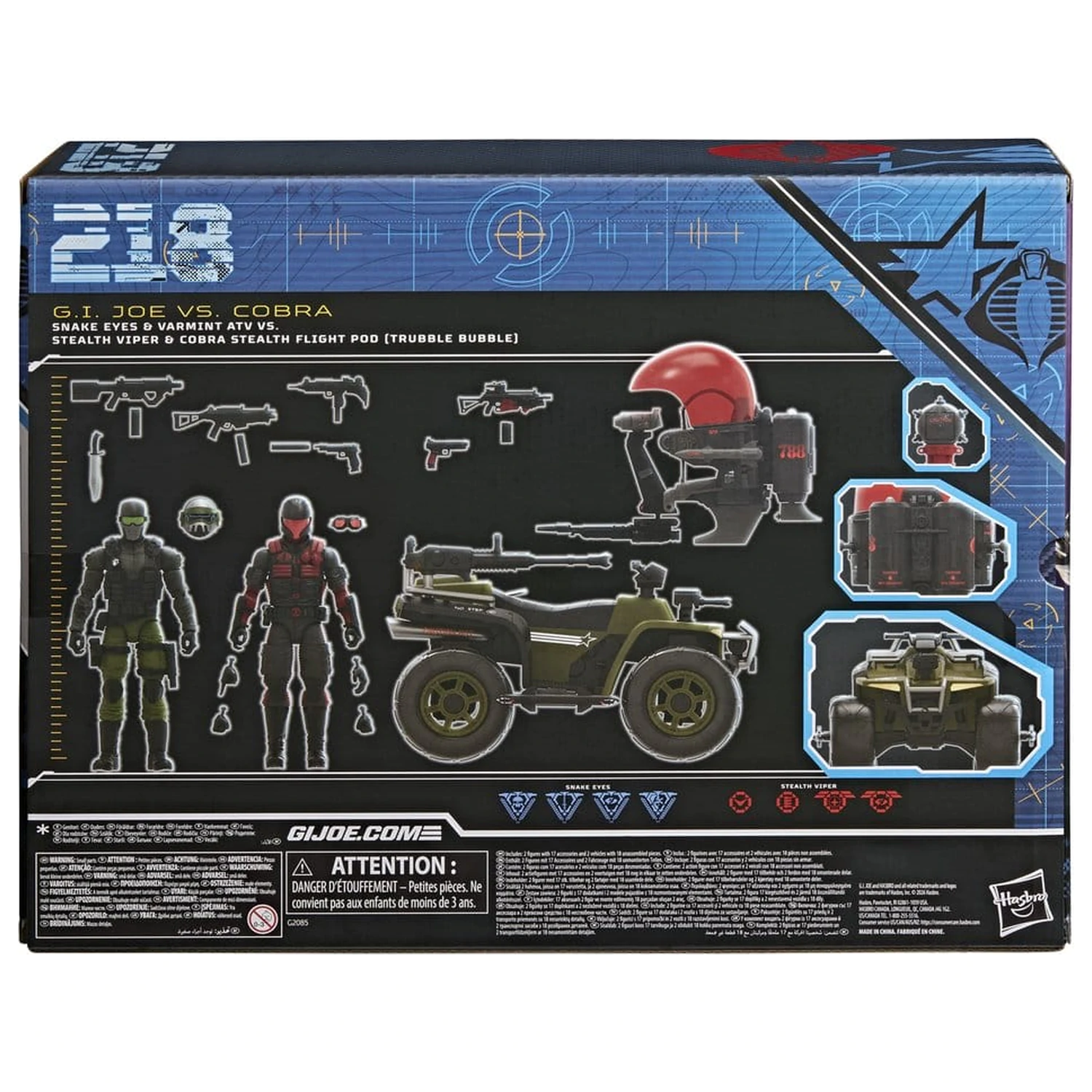 G.I. Joe Classified Series figurka akcji i zestaw pojazdów Snake Eyes & Varmint ATV vs. Stealth Viper & Cobra Stealth Flight Pod (Trubble Bubble) 15 cm zdjęcie produktu