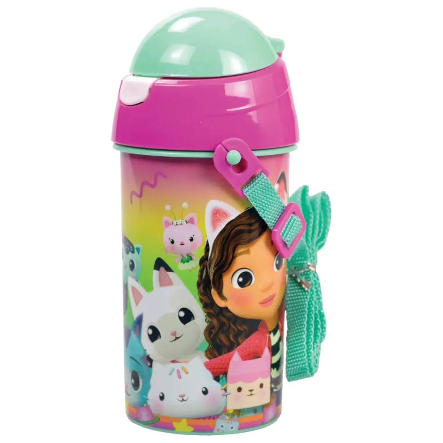 Gabby's Dollhouse Color Fade plastikowa butelka na wodę ze słomką i zawieszką 500 ml zdjęcie produktu