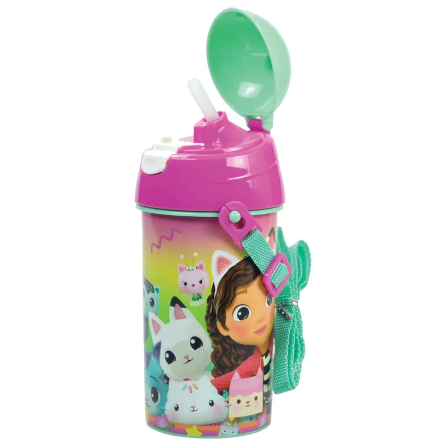 Gabby's Dollhouse Color Fade plastikowa butelka na wodę ze słomką i zawieszką 500 ml zdjęcie produktu