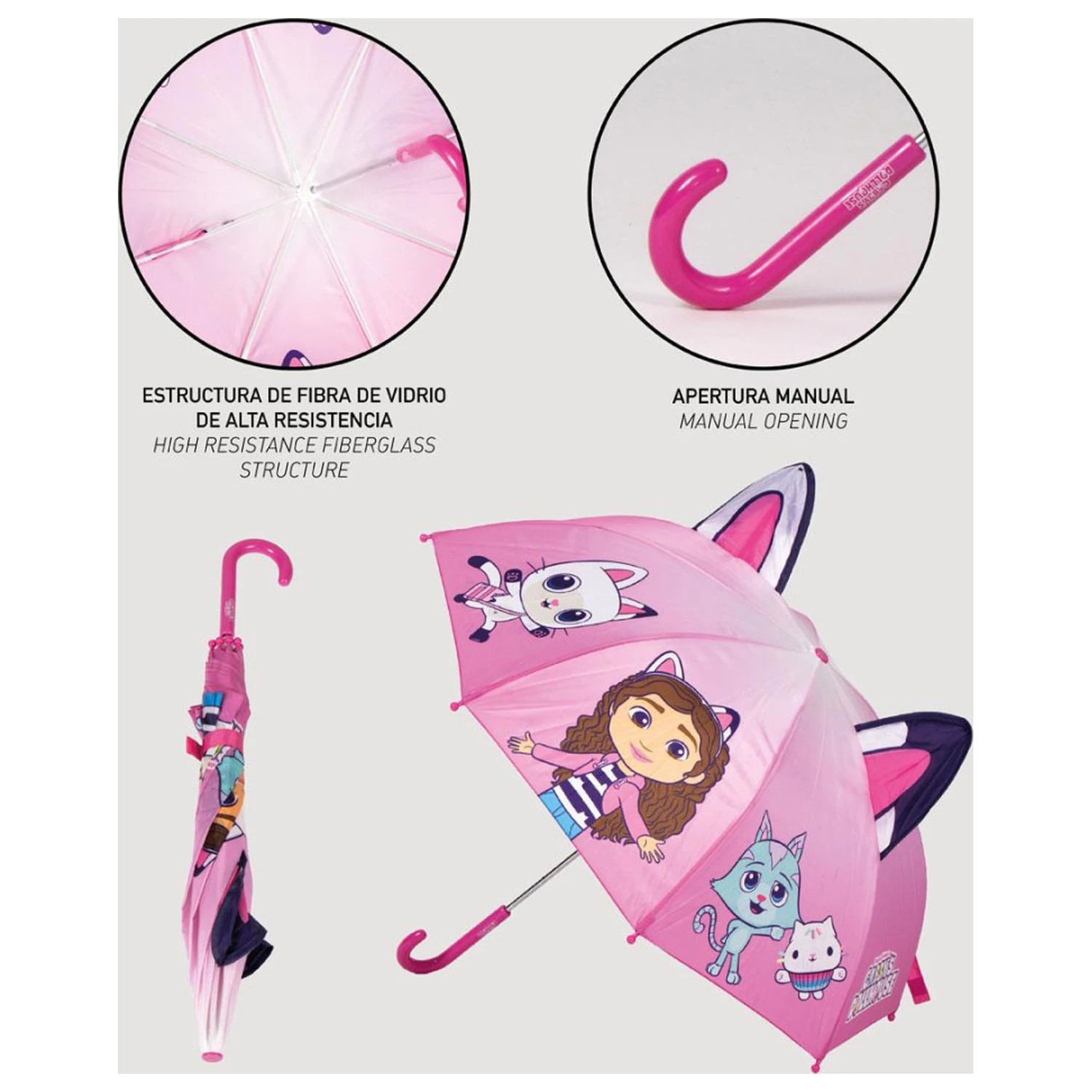 Parasolka dziecięca Gabi Dollhouse Pink Kids z uszami Ø71 cm zdjęcie produktu