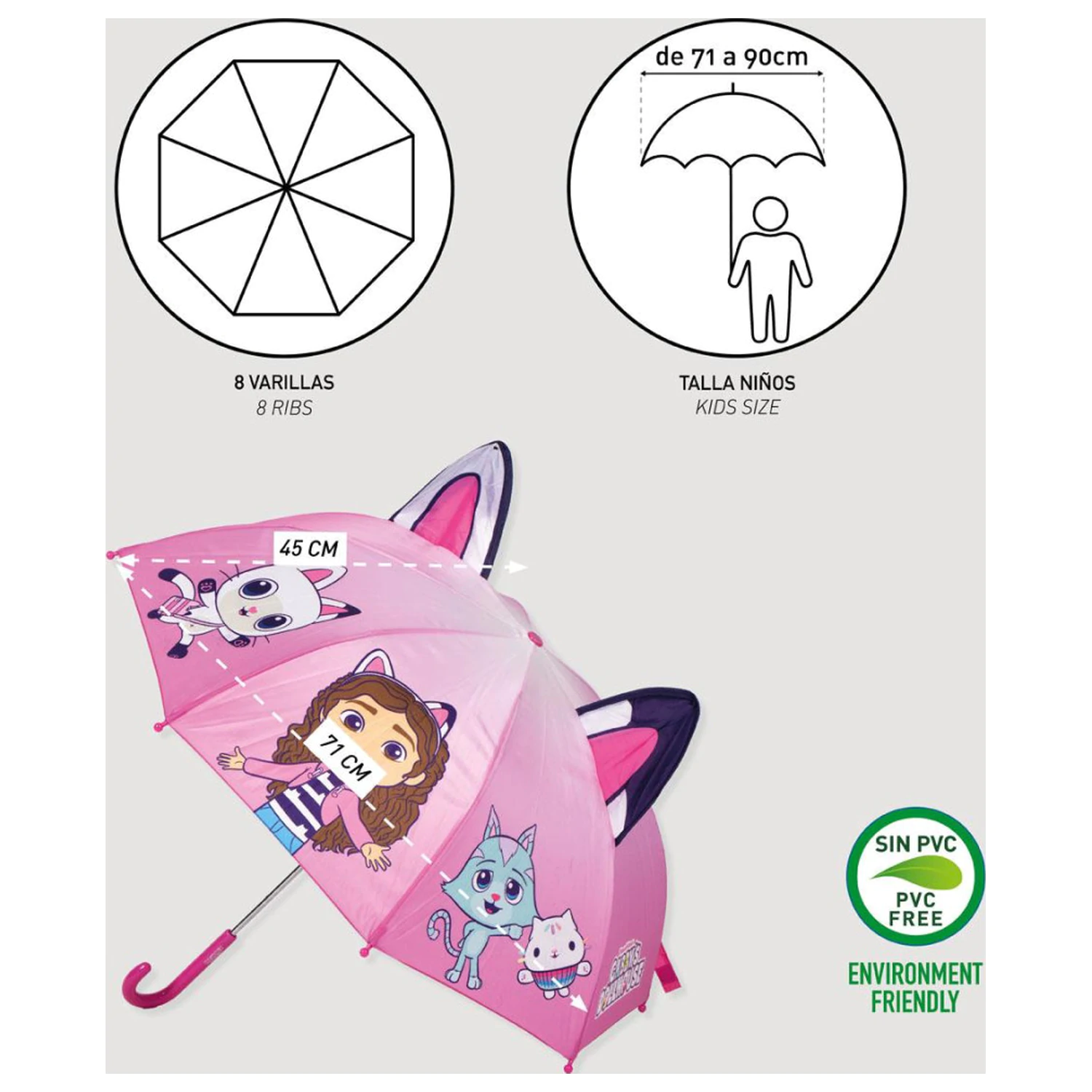 Parasolka dziecięca Gabi Dollhouse Pink Kids z uszami Ø71 cm zdjęcie produktu