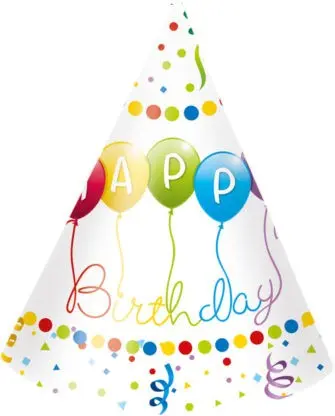 Happy Birthday Streamers Party Hats, Czapeczki stożkowe 6 szt. zdjęcie produktu