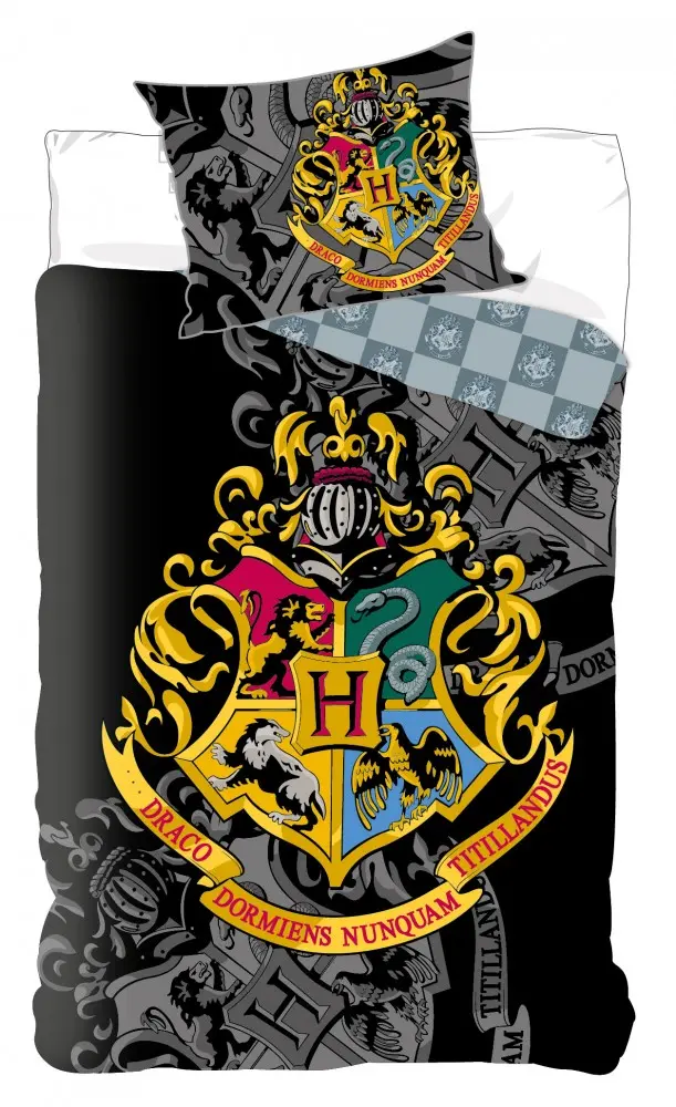 Harry Potter Hogwarts Houses Czarna Poszewka na Kołdrę zdjęcie produktu