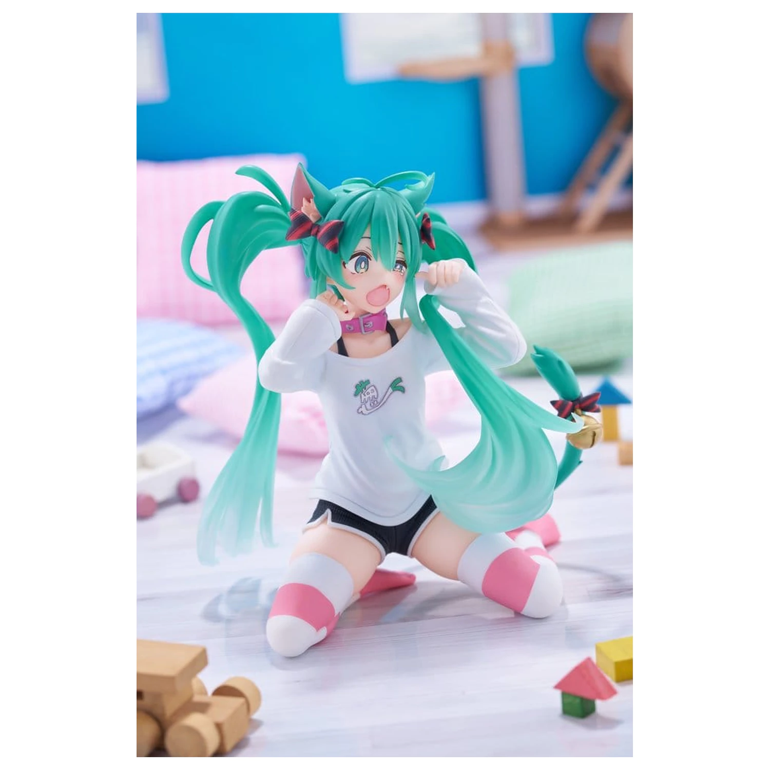 Hatsune Miku Statuetka z PVC Figurka na biurko Hatsune Miku w koszulce z kocimi uszami Wersja 13 cm zdjęcie produktu