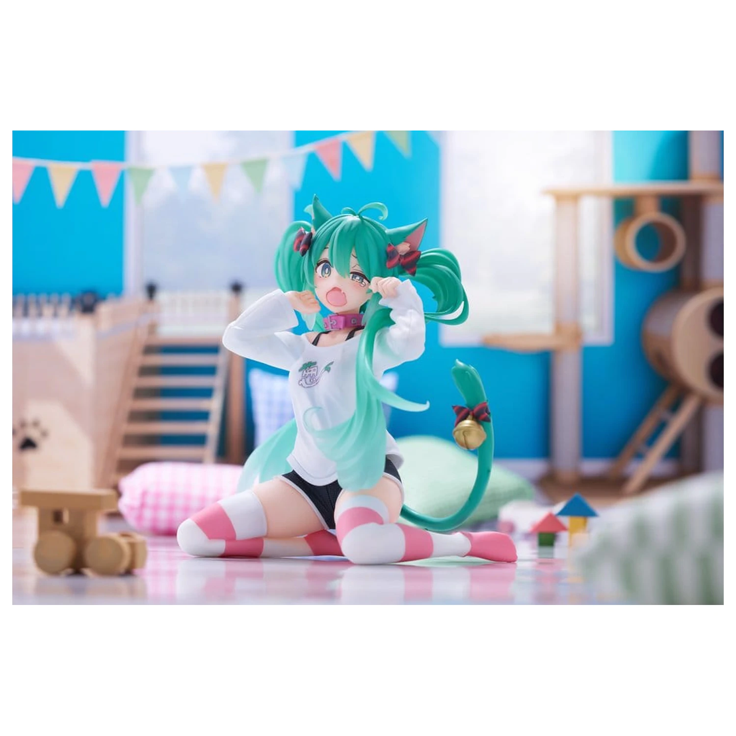 Hatsune Miku Statuetka z PVC Figurka na biurko Hatsune Miku w koszulce z kocimi uszami Wersja 13 cm zdjęcie produktu