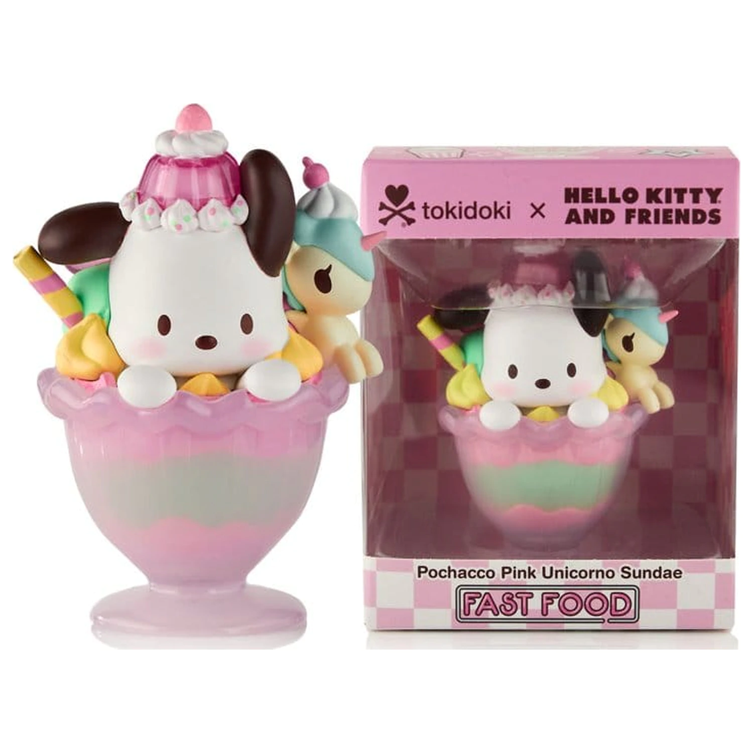 Hello Kitty & Friends Window Box Figurka Fast Food Pochacco Różowy Jednorożec Sundae 9 cm zdjęcie produktu