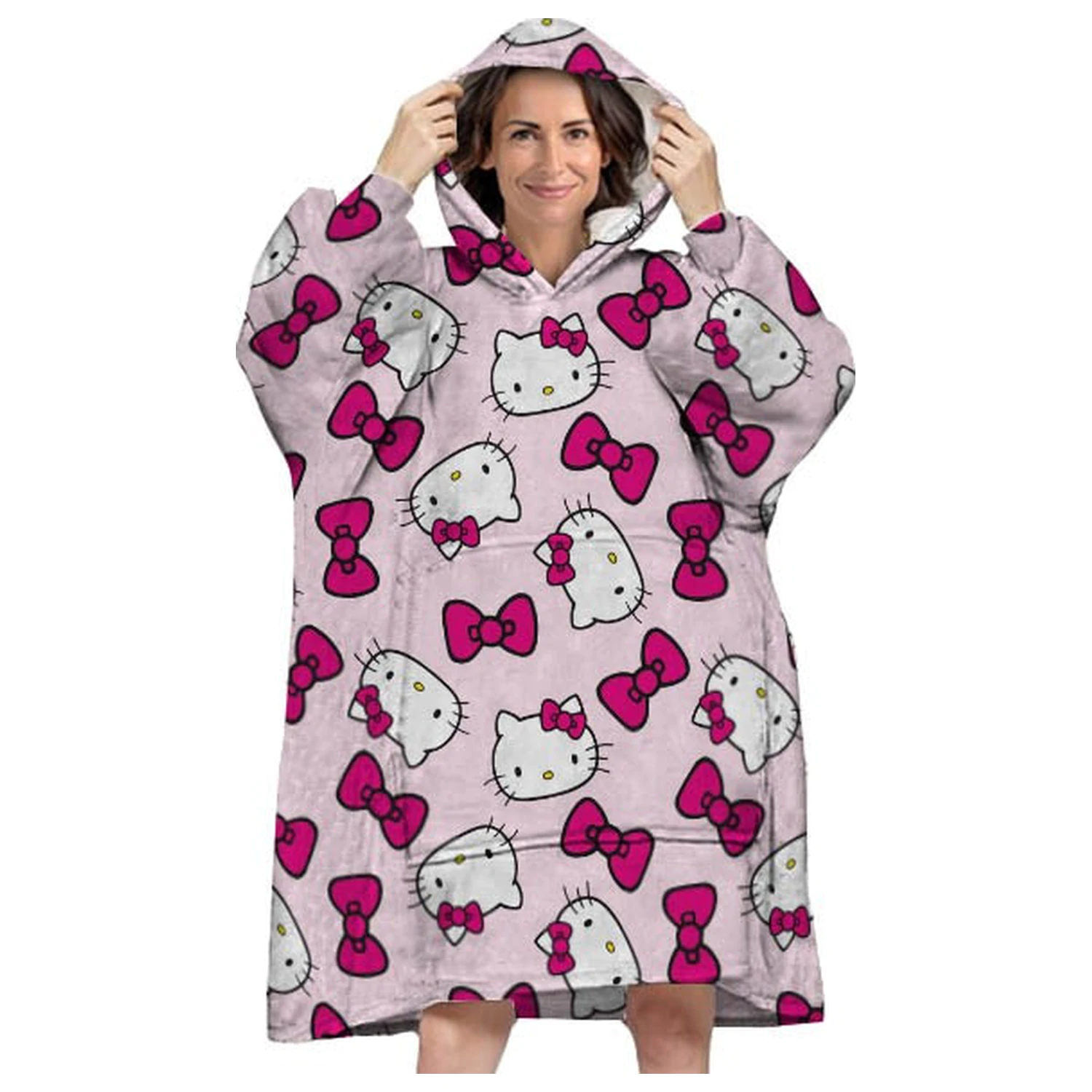Hello Kitty Bow Dorosły Noszony Pluszowy Koc Polarowy Poncho zdjęcie produktu