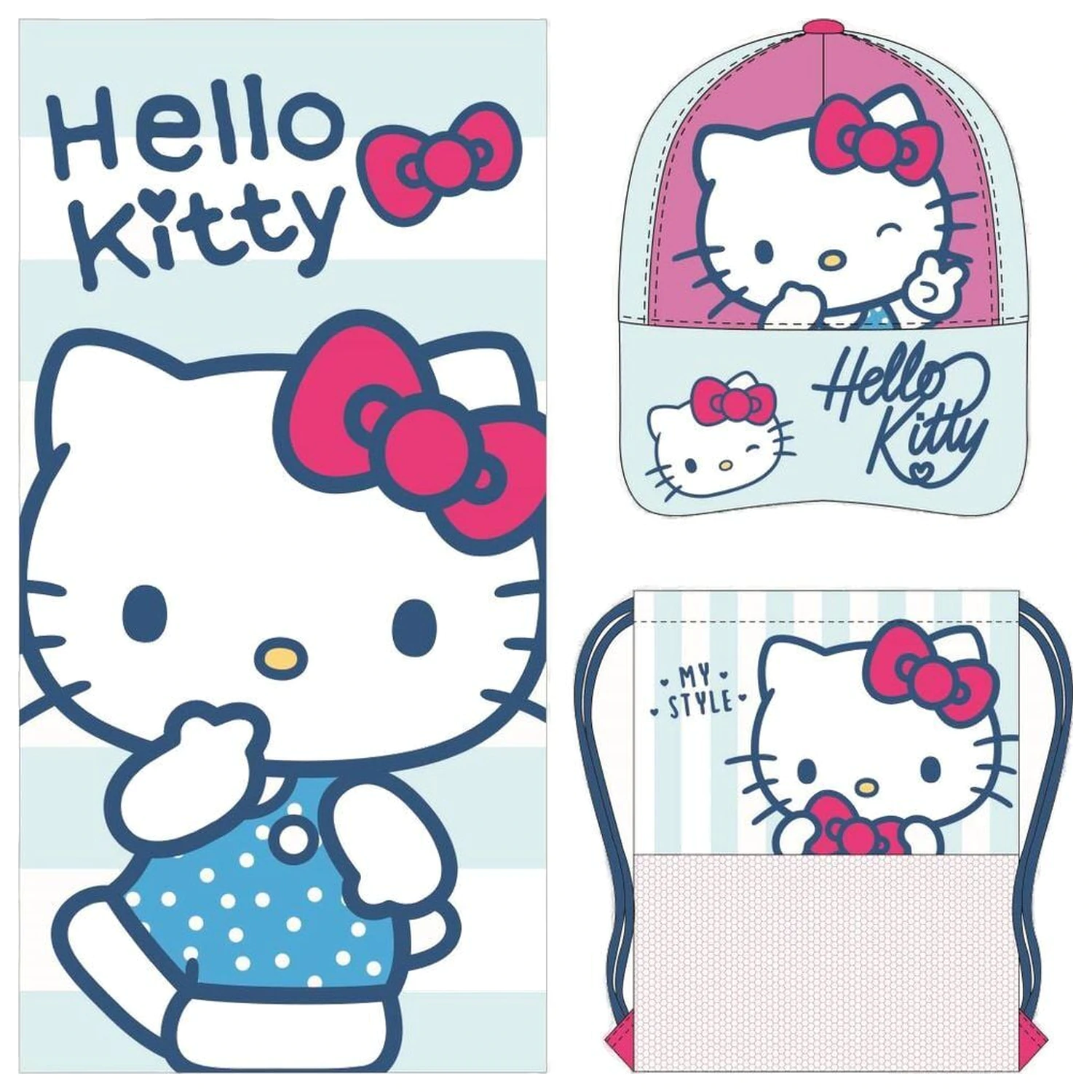 Zestaw Hello Kitty ręcznik, torba i czapka zdjęcie produktu