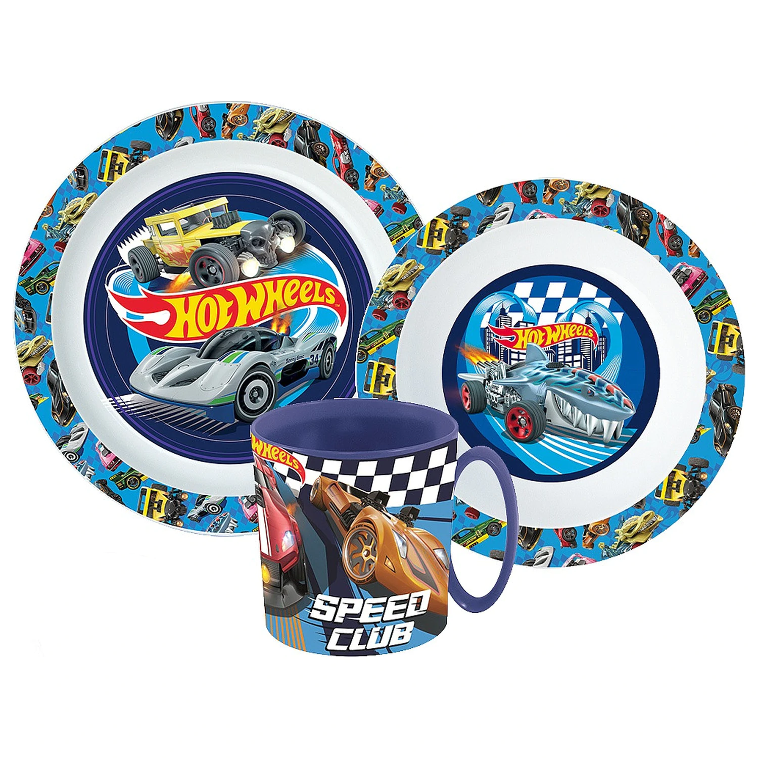 Hot Wheels Blue Fire zestaw obiadowy, micro plastikowy zestaw z kubkiem zdjęcie produktu
