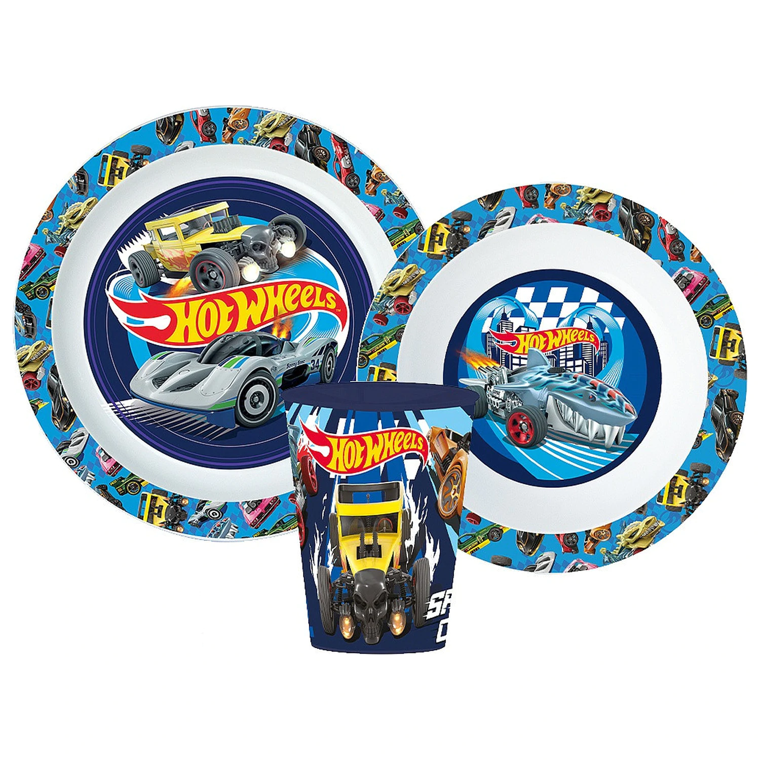 Hot Wheels Blue Fire zestaw naczyń, mikro zestaw plastikowy z kubkiem 260 ml zdjęcie produktu