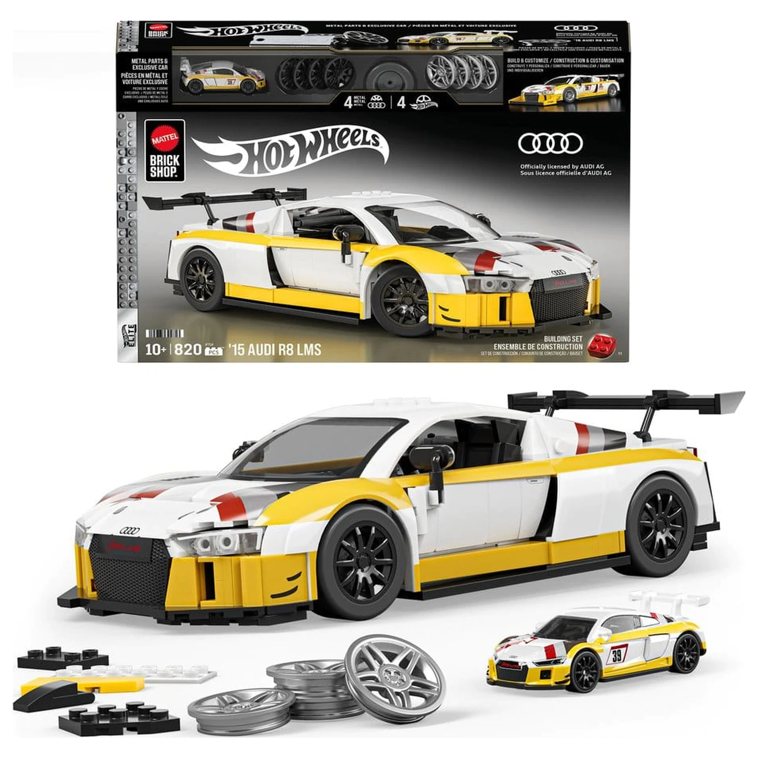 Hot Wheels Elite Mattel Brick Shop Zestaw Klocków Budowlanych 1/16 '15 Audi R8 LMS zdjęcie produktu