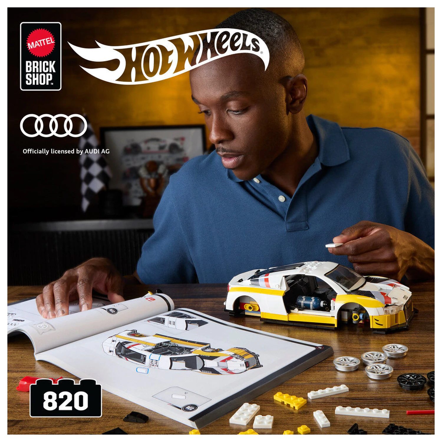 Hot Wheels Elite Mattel Brick Shop Zestaw Klocków Budowlanych 1/16 '15 Audi R8 LMS zdjęcie produktu