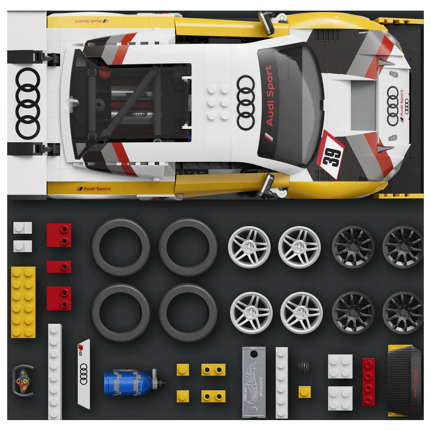 Hot Wheels Elite Mattel Brick Shop Zestaw Klocków Budowlanych 1/16 '15 Audi R8 LMS zdjęcie produktu