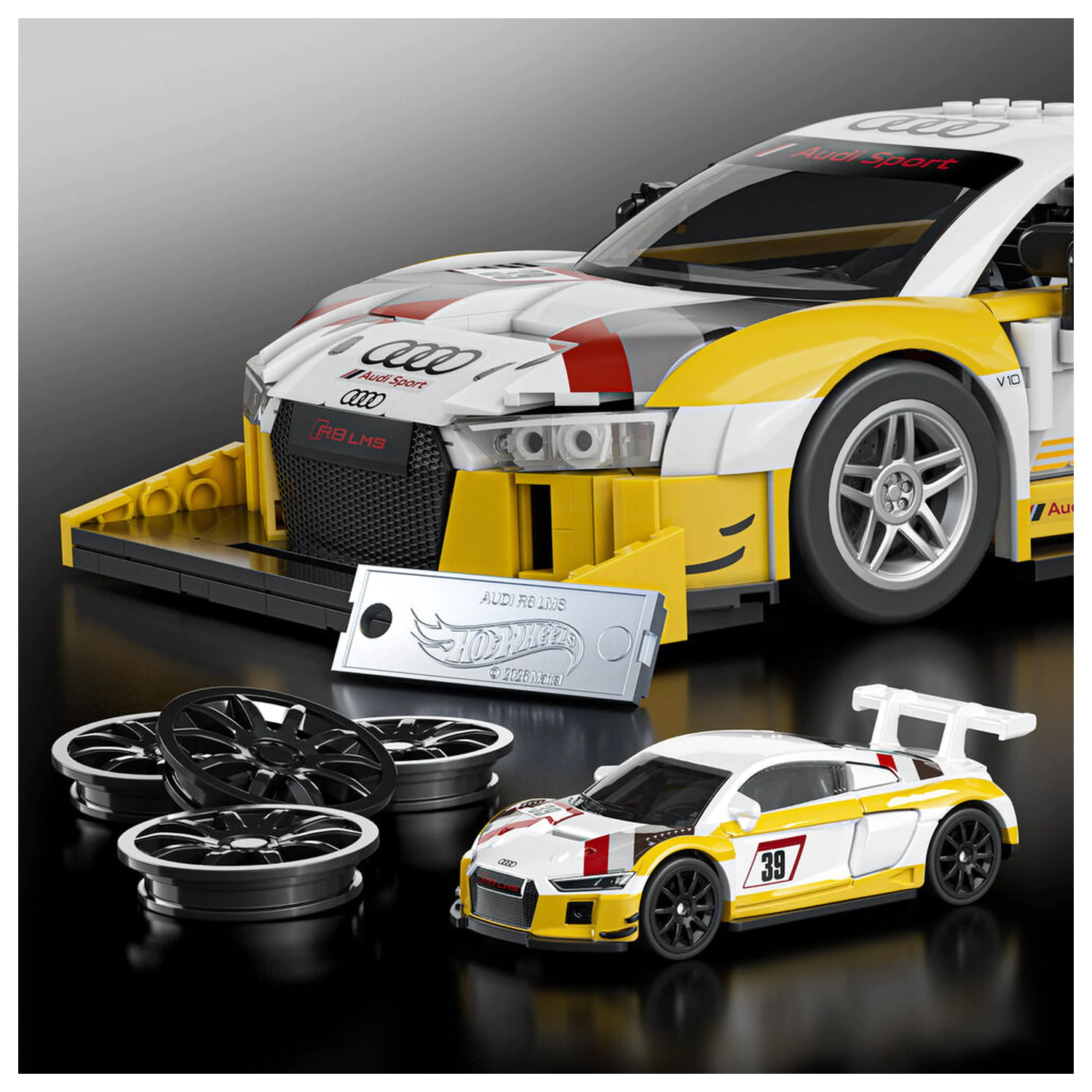 Hot Wheels Elite Mattel Brick Shop Zestaw Klocków Budowlanych 1/16 '15 Audi R8 LMS zdjęcie produktu