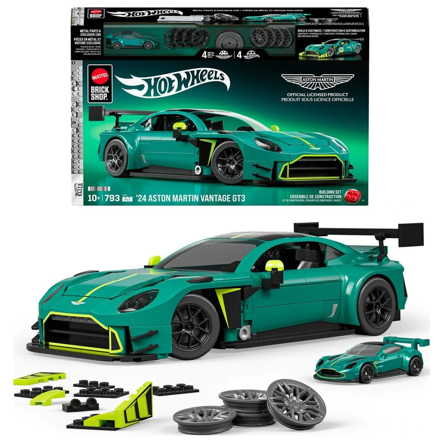 Hot Wheels Elite Mattel Brick Shop Zestaw Klocków Budowlanych 1/16 '24 Aston Martin Vantage GT3 zdjęcie produktu
