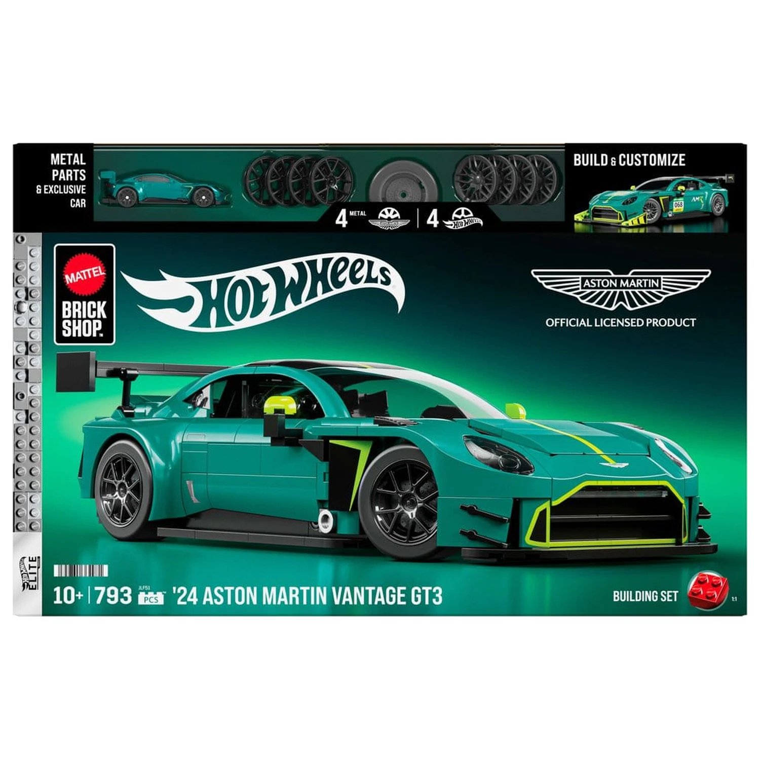 Hot Wheels Elite Mattel Brick Shop Zestaw Klocków Budowlanych 1/16 '24 Aston Martin Vantage GT3 zdjęcie produktu